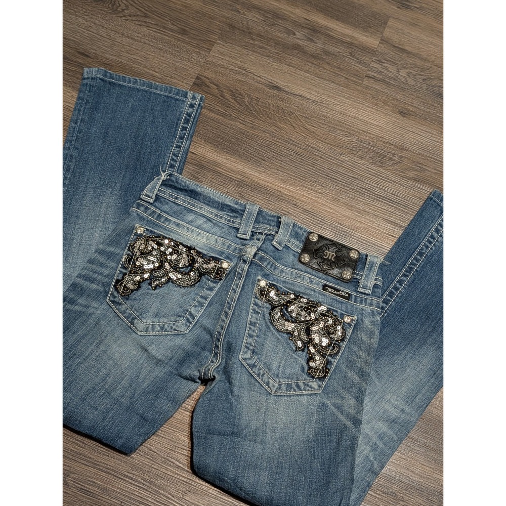 Miss Me JE5387B2 Bootcut Jeans Blue Sequin Embellished Low Rise Size 26